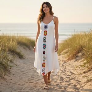 Boho Crochet Granny Square Beach Cover-Up Dress | Ivory Resort Camisole
